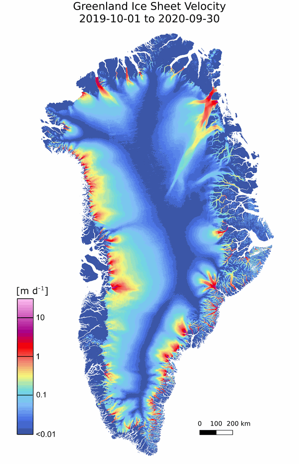 Greenland ice sheet annual gridded velocity data from 2017 to present ...