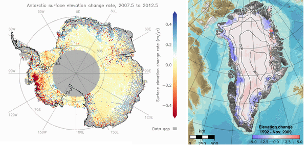 Ice Rise Ice sheet surface elevation change rate for Greenland and Antarctica ...