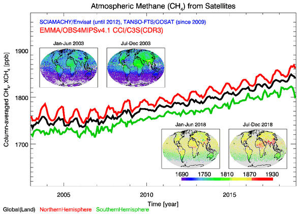 Methane data from 2002 to present derived from satellite observations